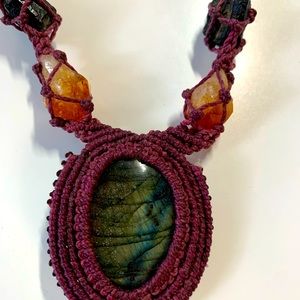 Labradorite Necklace in handmade knotted necklace